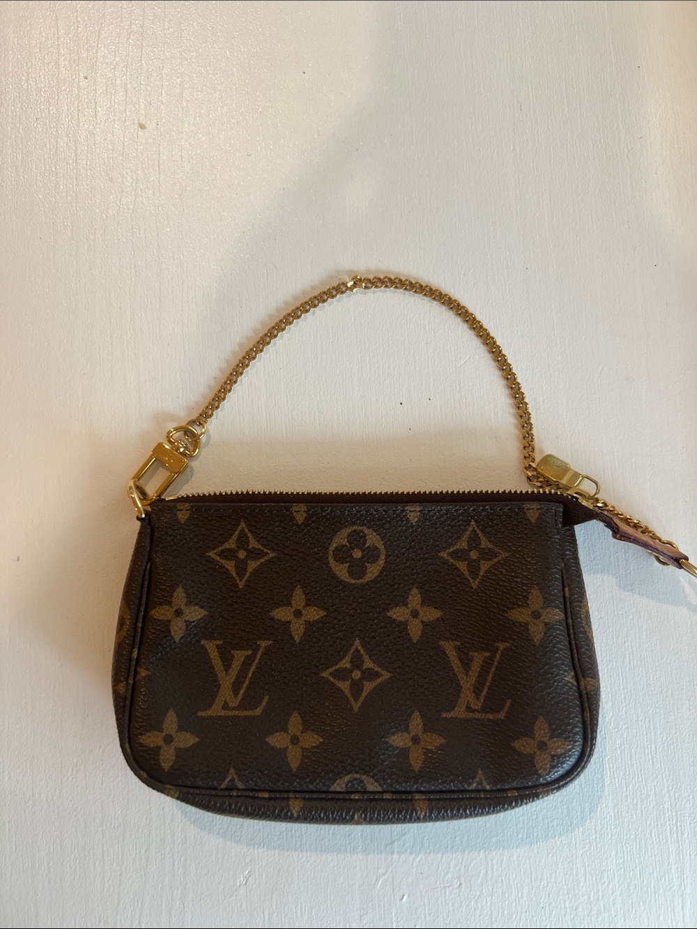 Louis Vuitton Monogram Mini Pochette with Gold Chain - Brown/Gold
